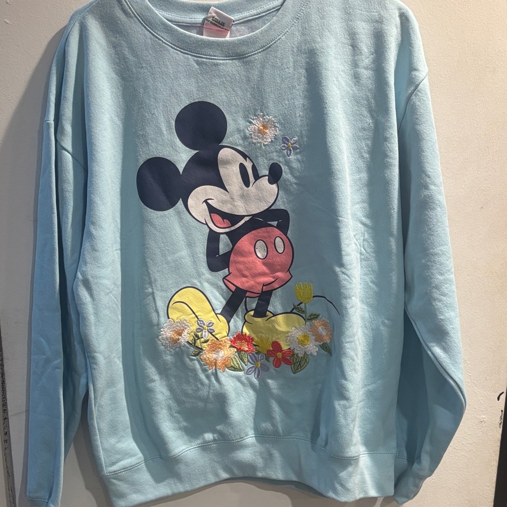 Freeze Light Blue Mickey Mouse Floral Crewneck Sweater